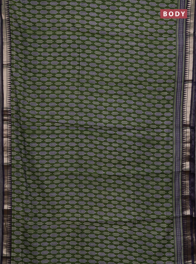 Semi maheshwari cotton saree sap green and navy blue with butta prints and zari woven border