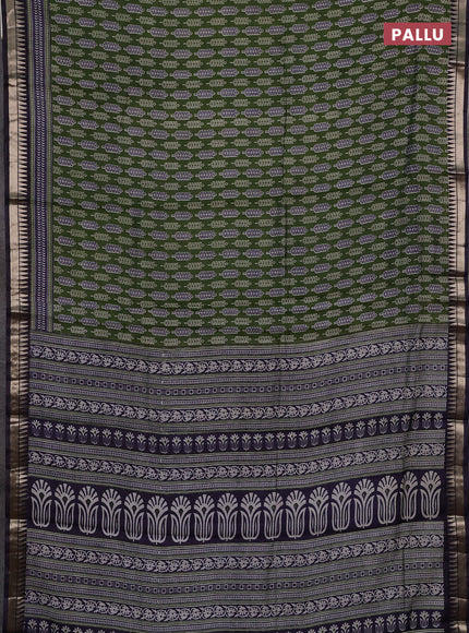 Semi maheshwari cotton saree sap green and navy blue with butta prints and zari woven border