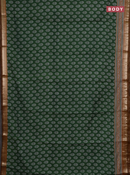 Semi maheshwari cotton saree green and mustard yellow with butta prints and zari woven border