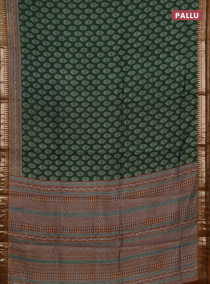 Semi maheshwari cotton saree green and mustard yellow with butta prints and zari woven border