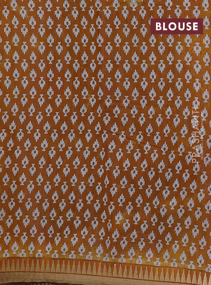 Semi maheshwari cotton saree green and mustard yellow with butta prints and zari woven border