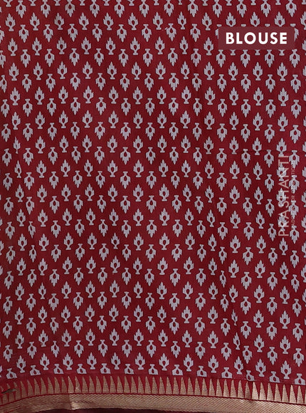 Semi maheshwari cotton saree mustard yellow and maroon with butta prints and zari woven border