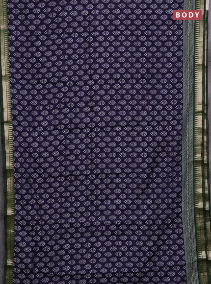 Semi maheshwari cotton saree navy blue and green with butta prints and zari woven border