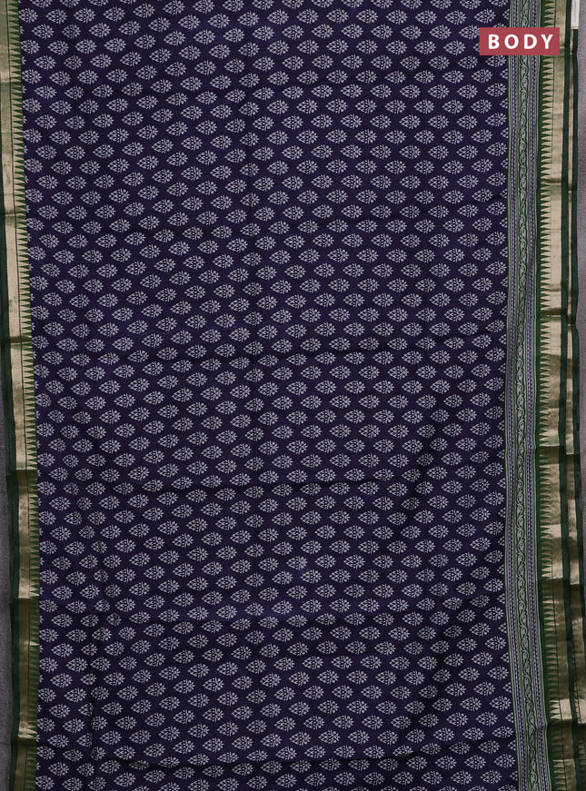 Semi maheshwari cotton saree navy blue and green with butta prints and zari woven border