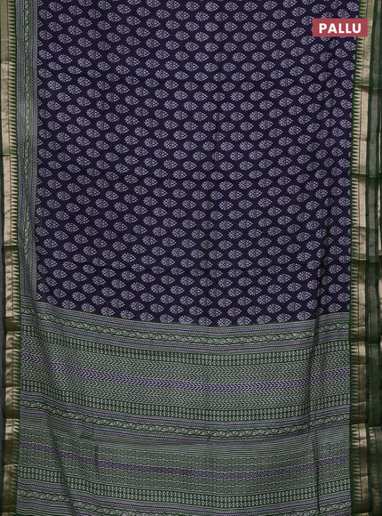 Semi maheshwari cotton saree navy blue and green with butta prints and zari woven border
