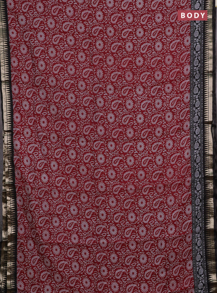 Semi maheshwari cotton saree maroon and black with allover prints and zari woven border
