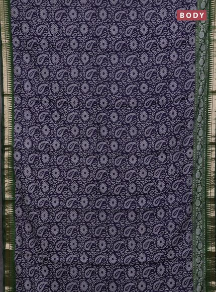 Semi maheshwari cotton saree dark blue and green with allover prints and zari woven border