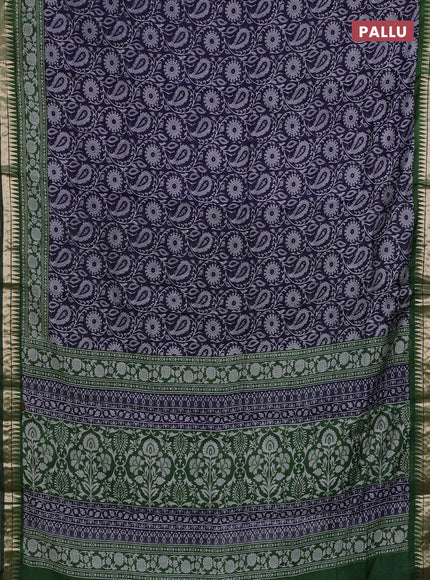 Semi maheshwari cotton saree dark blue and green with allover prints and zari woven border