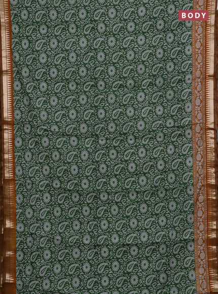 Semi maheshwari cotton saree green and mustard yellow with allover prints and zari woven border