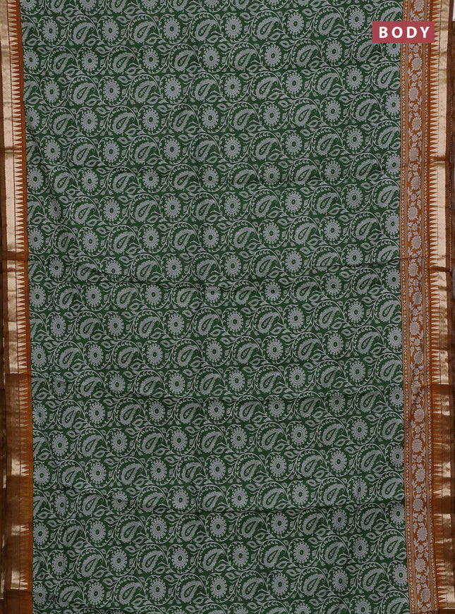 Semi maheshwari cotton saree green and mustard yellow with allover prints and zari woven border
