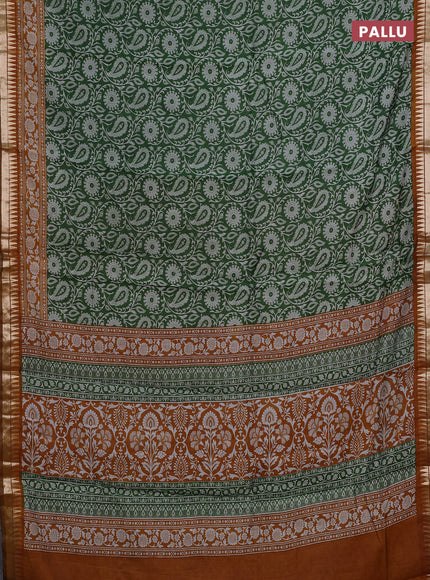 Semi maheshwari cotton saree green and mustard yellow with allover prints and zari woven border