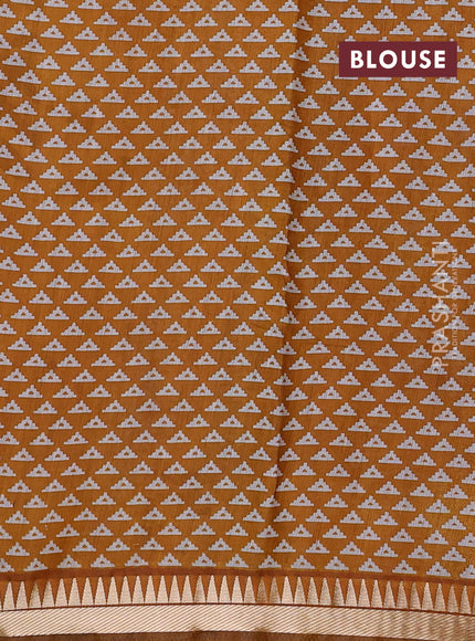 Semi maheshwari cotton saree green and mustard yellow with allover prints and zari woven border