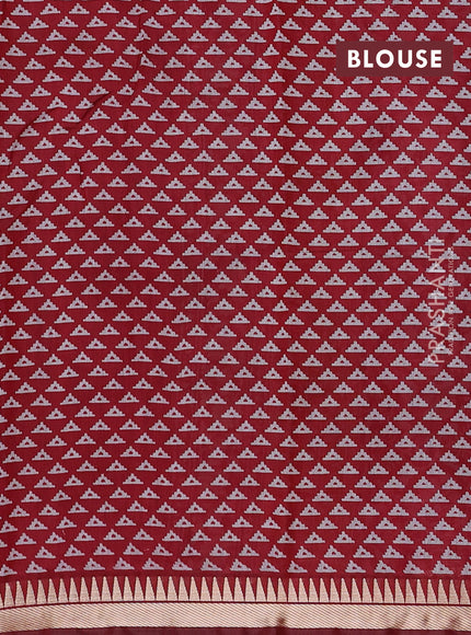 Semi maheshwari cotton saree mustard yellow and maroon with allover prints and zari woven border