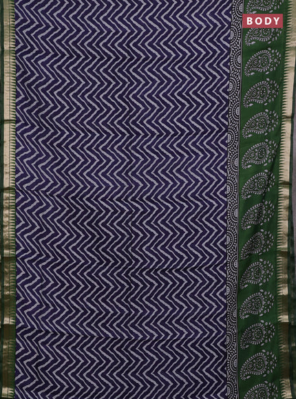 Semi maheshwari cotton saree blue and green with allover zig zag prints and zari woven border
