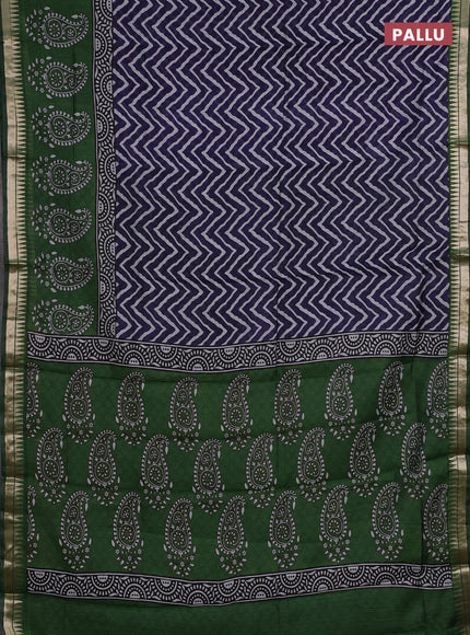 Semi maheshwari cotton saree blue and green with allover zig zag prints and zari woven border