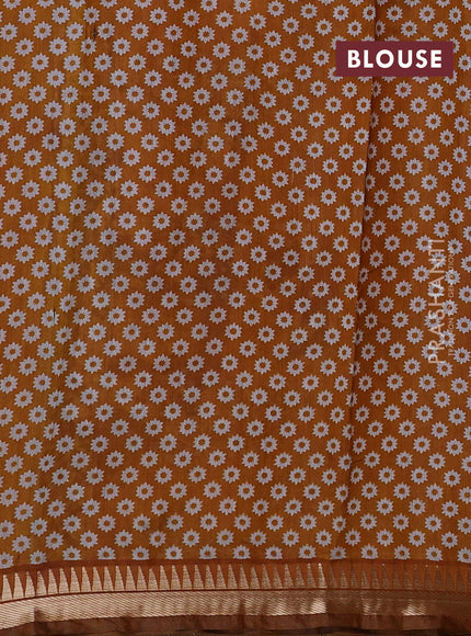 Semi maheshwari cotton saree maroon and mustard yellow with allover zig zag prints and zari woven border