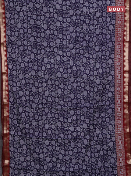 Semi maheshwari cotton saree blue and maroon with allover prints and zari woven border