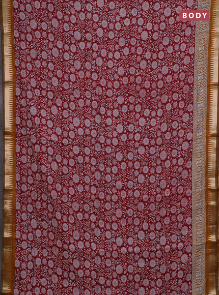 Semi maheshwari cotton saree red and mustard yellow with allover prints and zari woven border