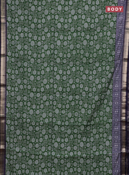 Semi maheshwari cotton saree green and blue with allover prints and zari woven border