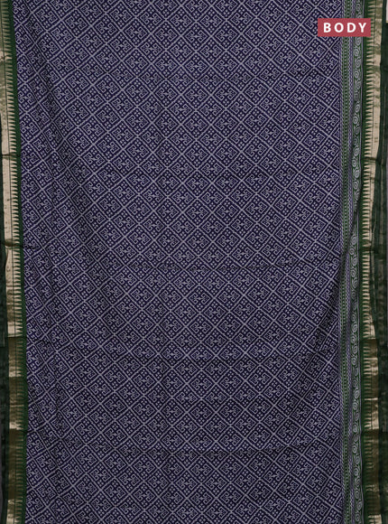 Semi maheshwari cotton saree navy blue and green with allover ikat prints and zari woven border