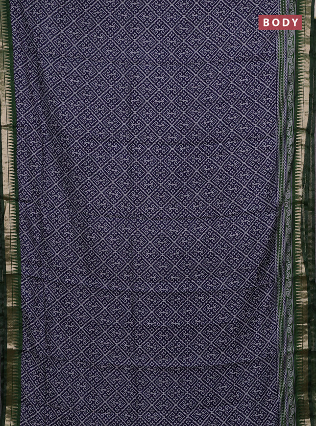 Semi maheshwari cotton saree navy blue and green with allover ikat prints and zari woven border