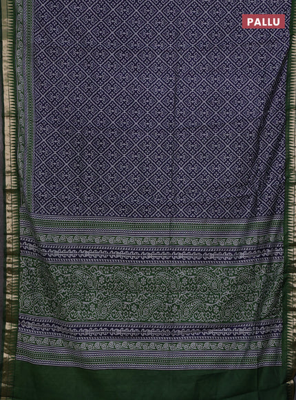 Semi maheshwari cotton saree navy blue and green with allover ikat prints and zari woven border