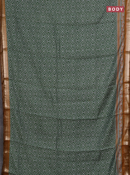 Semi maheshwari cotton saree green and mustard yellow with allover ikat prints and zari woven border
