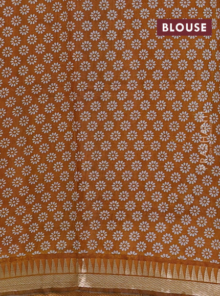 Semi maheshwari cotton saree green and mustard yellow with allover ikat prints and zari woven border