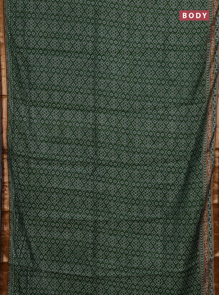 Semi maheshwari cotton saree green and mustard yellow with allover ikat prints and zari woven border