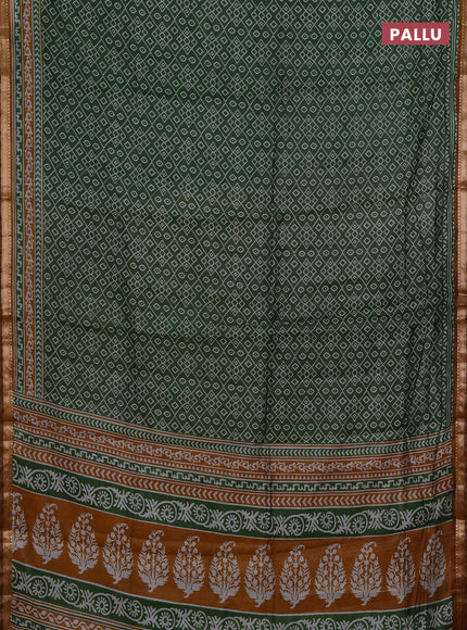 Semi maheshwari cotton saree green and mustard yellow with allover ikat prints and zari woven border