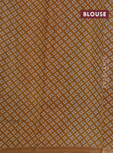 Semi maheshwari cotton saree green and mustard yellow with allover ikat prints and zari woven border