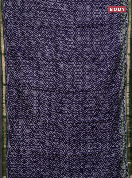 Semi maheshwari cotton saree blue and green with allover ikat prints and zari woven border