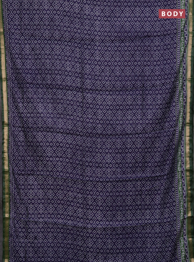 Semi maheshwari cotton saree blue and green with allover ikat prints and zari woven border