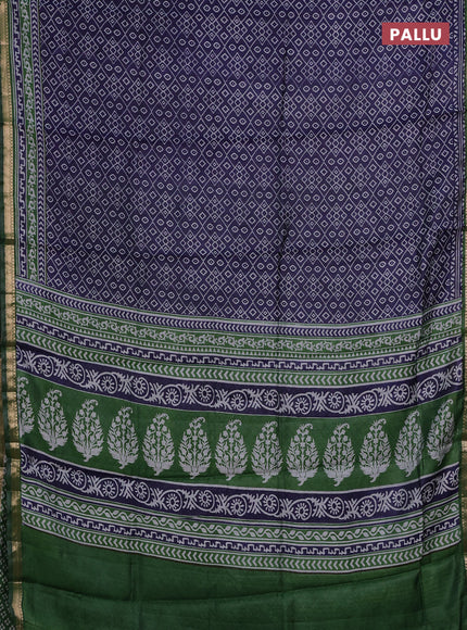 Semi maheshwari cotton saree blue and green with allover ikat prints and zari woven border