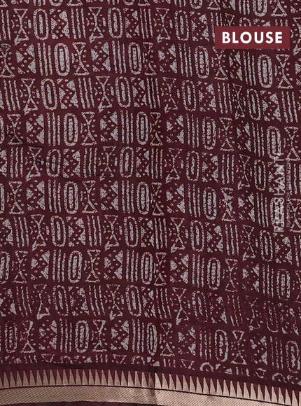 Semi maheshwari cotton saree maroon with allover batik prints and zari woven border