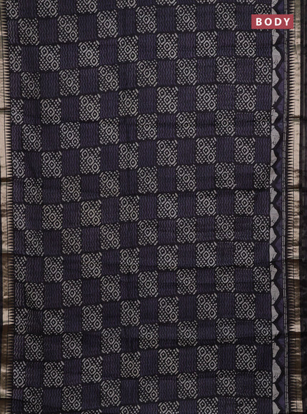 Semi maheshwari cotton saree black with allover batik prints and zari woven border