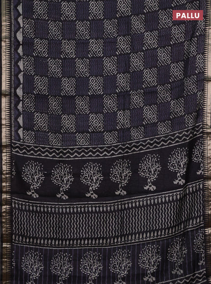 Semi maheshwari cotton saree black with allover batik prints and zari woven border