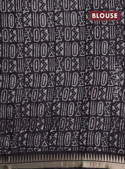 Semi maheshwari cotton saree black with allover batik prints and zari woven border
