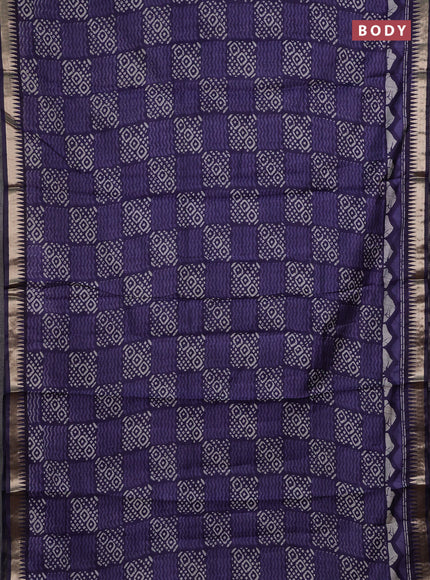 Semi maheshwari cotton saree blue with allover batik prints and zari woven border