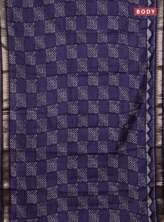 Semi maheshwari cotton saree blue with allover batik prints and zari woven border