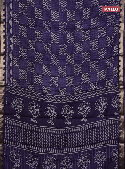 Semi maheshwari cotton saree blue with allover batik prints and zari woven border