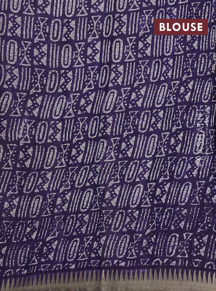 Semi maheshwari cotton saree blue with allover batik prints and zari woven border