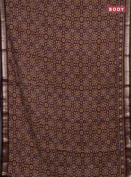 Semi maheshwari cotton saree deep maroon with allover ajrakh prints and zari woven border