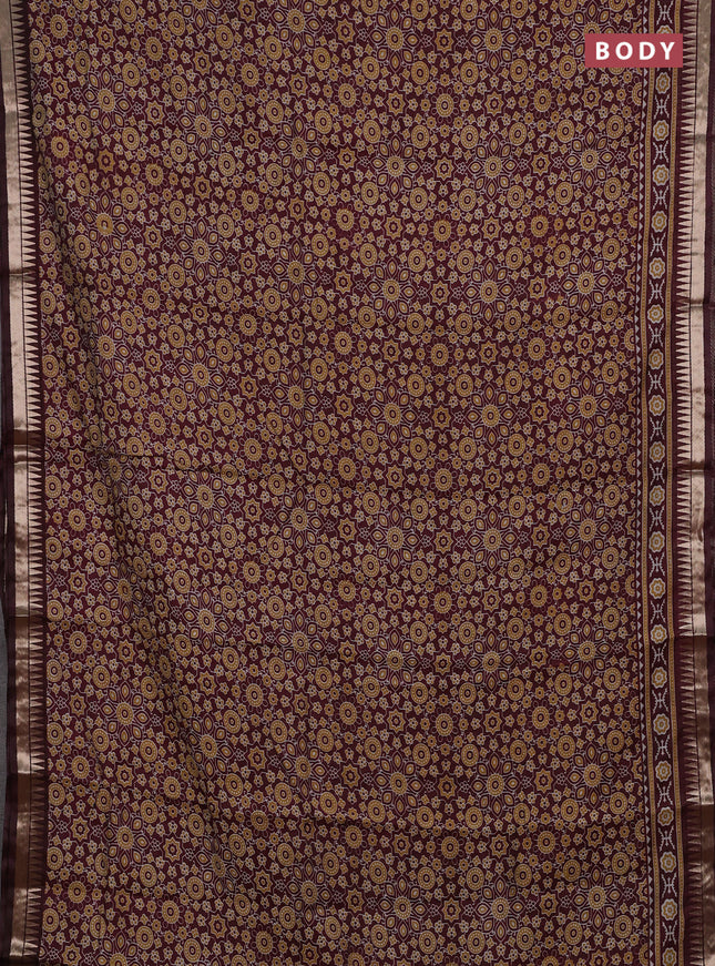 Semi maheshwari cotton saree deep maroon with allover ajrakh prints and zari woven border