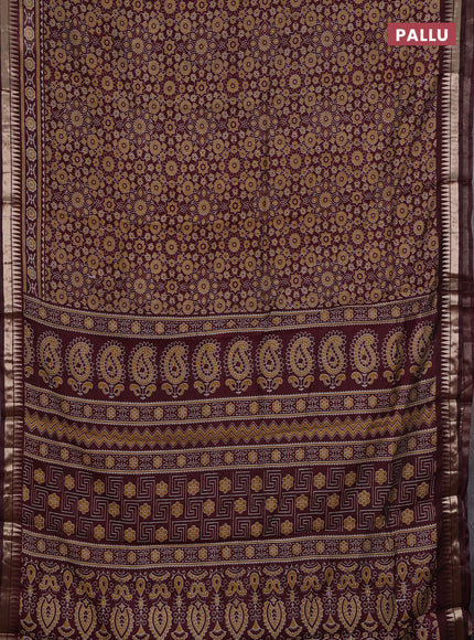 Semi maheshwari cotton saree deep maroon with allover ajrakh prints and zari woven border