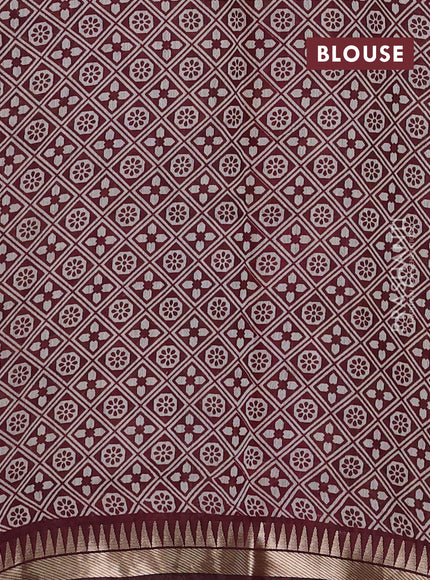 Semi maheshwari cotton saree deep maroon with allover ajrakh prints and zari woven border