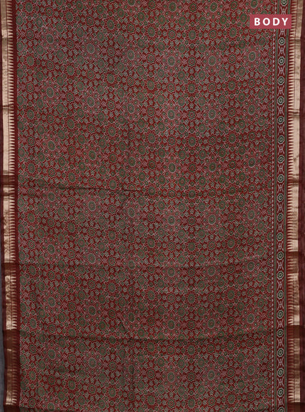 Semi maheshwari cotton saree rust shade with allover ajrakh prints and zari woven border