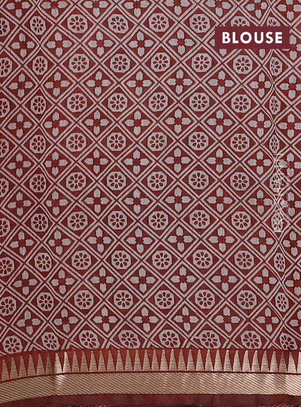 Semi maheshwari cotton saree rust shade with allover ajrakh prints and zari woven border
