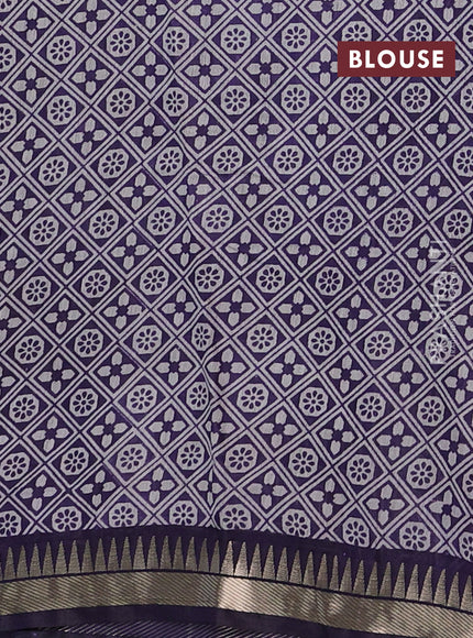 Semi maheshwari cotton saree blue with allover ajrakh prints and zari woven border