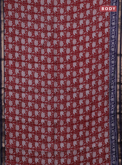 Semi maheshwari cotton saree maroon and navy blue with allover prints and zari woven border